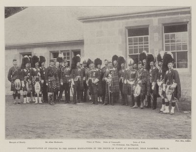 Übergabe der Farben an die Gordon Highlanders durch den Prinzen von Wales in Braikley, nahe Balmoral, 18. September von English Photographer