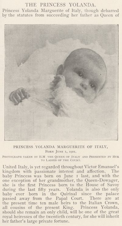 Prinzessin Yolanda Marguerite von Italien, geboren am 1. Juni 1901 von English Photographer