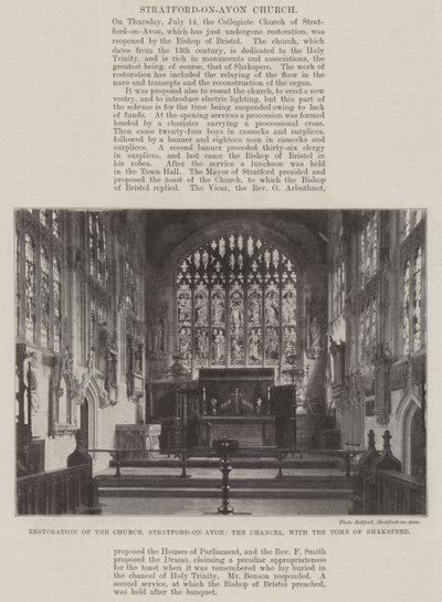 Restaurierung der Kirche, Stratford-on-Avon, der Chor mit dem Grab von Shakespeare von English Photographer