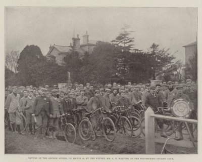 Rückgabe des Anker-Schildes am 23. März durch den Gewinner, Mr. A. E. Walters vom Polytechnic Cycling Club von English Photographer
