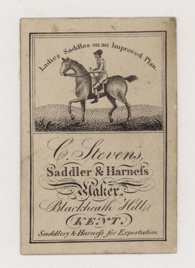 Sattler und Geschirrhersteller, C Stevens, Handelskarte von English Photographer