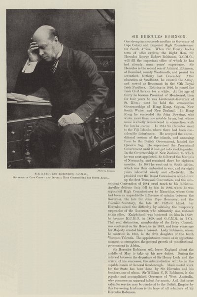 Sir Hercules Robinson, GCMG, Gouverneur der Kapkolonie und kaiserlicher Hochkommissar für Südafrika von English Photographer