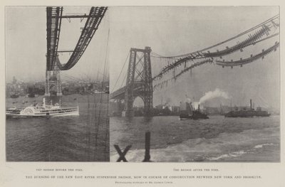 Das Brennen der neuen East River Hängebrücke, die derzeit zwischen New York und Brooklyn gebaut wird von English Photographer