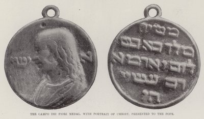 Die Campo dei Fiori-Medaille mit dem Porträt Christi, dem Papst überreicht von English Photographer
