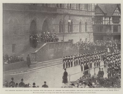 Das Cheshire Regiment übergibt seine Farben dem Bürgermeister von Chester zur sicheren Verwahrung, das Regiment geht in den aktiven Dienst nach Südafrika von English Photographer