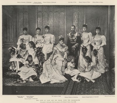 Der Herzog von York und seine Braut mit den Brautjungfern von English Photographer