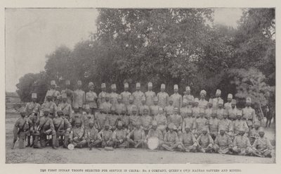 Die ersten indischen Truppen, die für den Dienst in China ausgewählt wurden, Nr. 3 Kompanie, Queens Own Madras Sappers und Miners von English Photographer