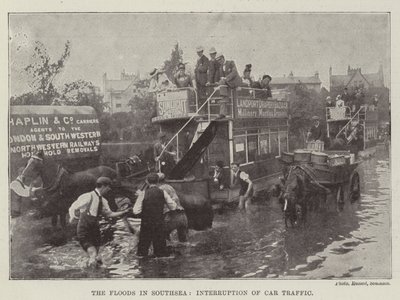Die Überschwemmungen in Southsea, Unterbrechung des Autoverkehrs von English Photographer