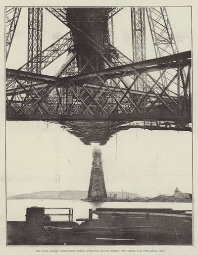 Die Forth-Brücke, Queensferry North Cantilever, unteres Mitglied und Garvie Main Pier (April 1889) von English Photographer