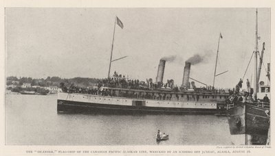 Die Islander, Flaggschiff der Canadian Pacific Alaskan Line, von einem Eisberg vor Juneau, Alaska, am 16. August zerstört von English Photographer