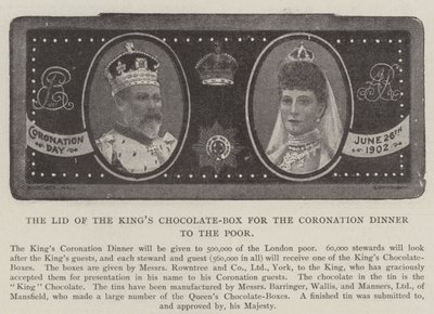 Der Deckel der Schokoladenkiste des Königs für das Krönungsdinner für die Armen von English Photographer