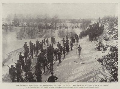 Die norwegischen Wintermilitärmanöver, die Skieinheit kehrt nach einem Scheingefecht in die Quartiere zurück von English Photographer
