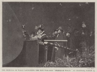 Die Prinzessin von Wales tauft das neue Kriegsschiff Prince of Wales in Chatham, 25. März von English Photographer