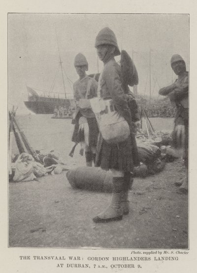 Der Transvaal-Krieg, Gordon Highlanders landen in Durban, 7 Uhr morgens, 9. Oktober von English Photographer