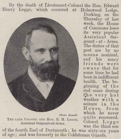 Der verstorbene Oberst der Ehrenwerte E H Legge, Assistenz-Sergeant-at-Arms von English Photographer