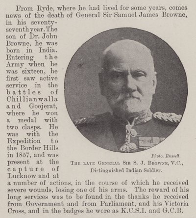Der verstorbene General Sir S J Browne, VC, herausragender indischer Soldat von English Photographer