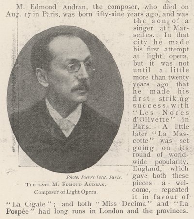 Der verstorbene M Edmond Audran, Komponist der Operette von English Photographer