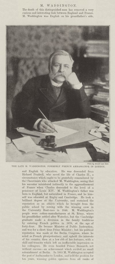 Der verstorbene M. Waddington, ehemaliger französischer Botschafter in London von English Photographer