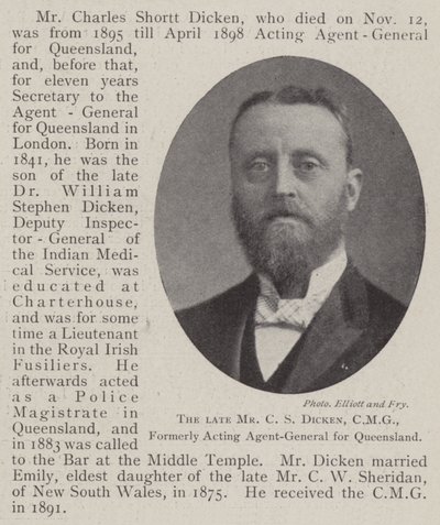 Der verstorbene Mr. C. S. Dicken, CMG, ehemals amtierender Generalagent für Queensland von English Photographer