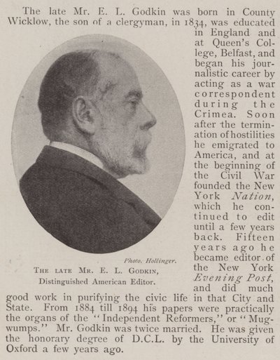Der verstorbene Mr. E. L. Godkin, angesehener amerikanischer Redakteur von English Photographer