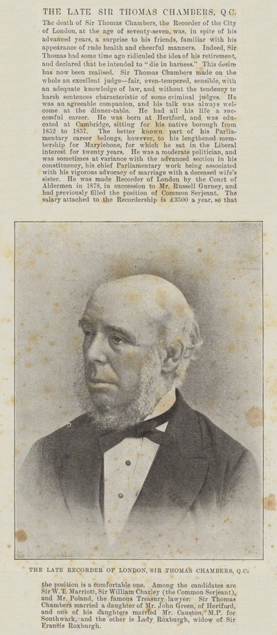 Der verstorbene Recorder von London, Sir Thomas Chambers, QC von English Photographer