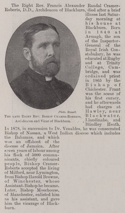 Der verstorbene Hochwürdigste Bischof Cramer-Roberts, Erzdiakon und Vikar von Blackburn von English Photographer