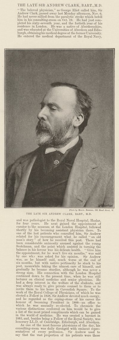 Der verstorbene Sir Andrew Clark, Baronet, MD von English Photographer