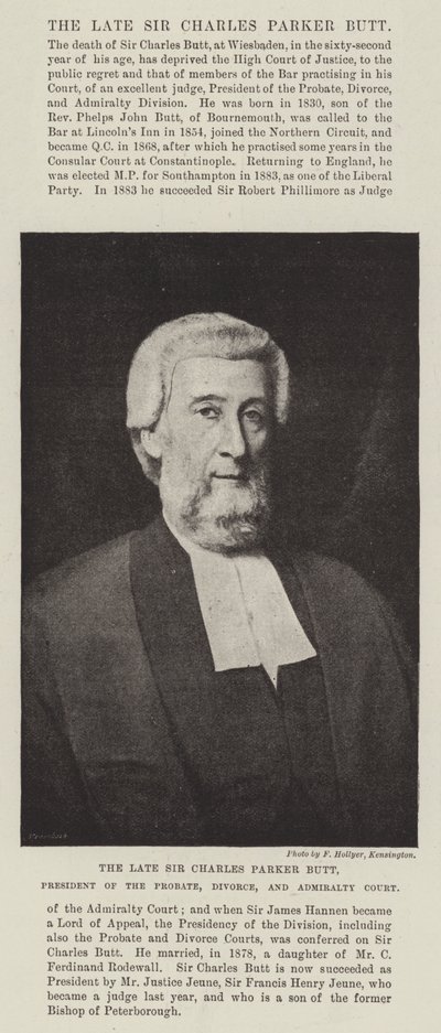 Der verstorbene Sir Charles Parker Butt, Präsident des Nachlass-, Scheidungs- und Admiralitätsgerichts von English Photographer