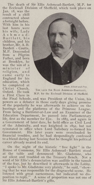 Der verstorbene Sir Ellis Ashmead-Bartlett, Abgeordneter für die Ecclesall-Division von Sheffield von English Photographer