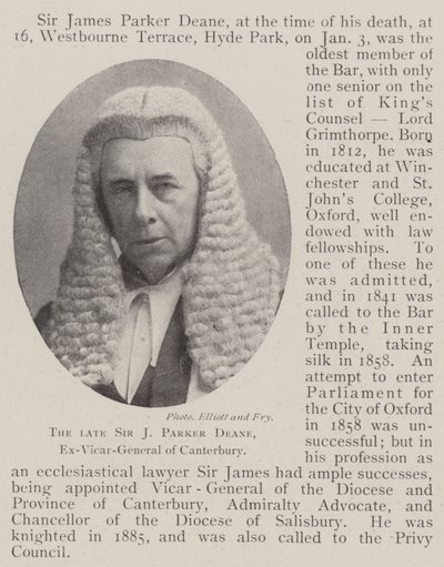 Der verstorbene Sir J Parker Deane, Ex-Generalvikar von Canterbury von English Photographer