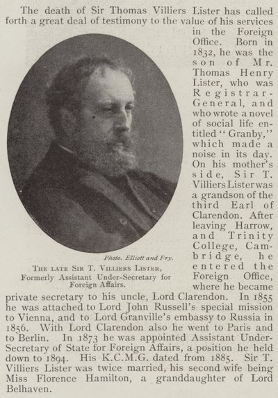 Der verstorbene Sir T Villiers Lister, ehemaliger stellvertretender Unterstaatssekretär für auswärtige Angelegenheiten von English Photographer