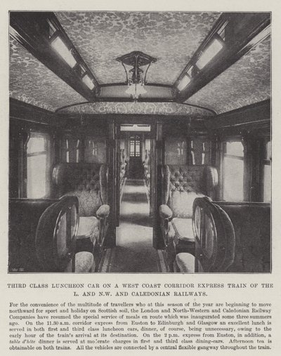 Dritte Klasse Speisewagen in einem Westküsten-Korridor-Expresszug der L und NW und Caledonian Railways von English Photographer