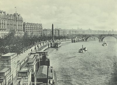 Waterloo Bridge, Victoria Embankment, Westminster LB: Blick nach Norden von Hungerford Bridge, 1895 von English Photographer