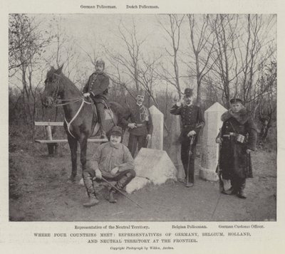 Wo vier Länder aufeinandertreffen, Vertreter von Deutschland, Belgien, Holland und neutralem Gebiet an der Grenze von English Photographer