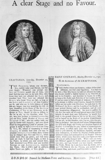 Eine klare Bühne und keine Gunst, 1730 von English School