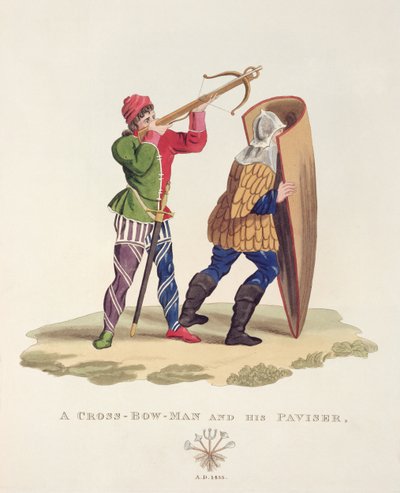 Ein Armbrustschütze und sein Paviser, 1433, aus Ancient Armour von Samuel Rush Meyrick, 1824 von English School