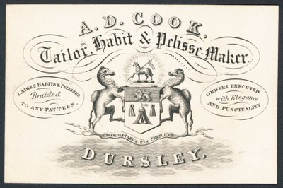 A D Cook, Schneider, Kostüm- und Pelzmäntelmacher, Visitenkarte von English School