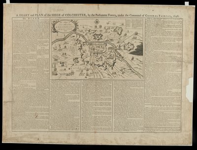 Ein Tagebuch und Bildplan der Belagerung von Colchester, 1648, gedruckt und verkauft von W. Keymer, 1648 von English School