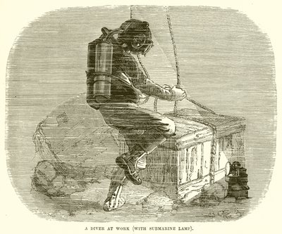Ein Taucher bei der Arbeit (mit Unterwasserlampe) von English School