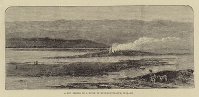 Eine heiße Quelle in einem Fluss in Reykholtsdalur, Island (Stich) von English School