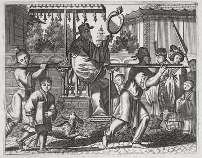 Ein Mandarin in einer Sänfte, Illustration aus einer Beschreibung der Gesandtschaften nach China, 1690 von English School