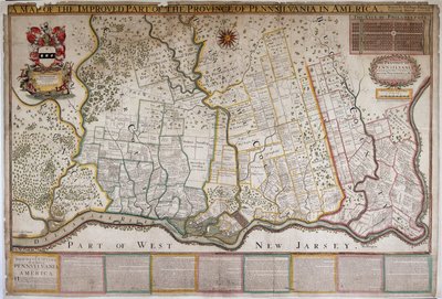 Eine Karte des verbesserten Teils der Provinz Pennsylvania in Amerika, von Thomas Holme von English School