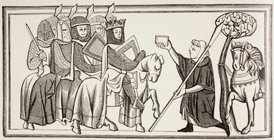 Eine Nachricht wird einem König und seiner Armee überbracht von English School