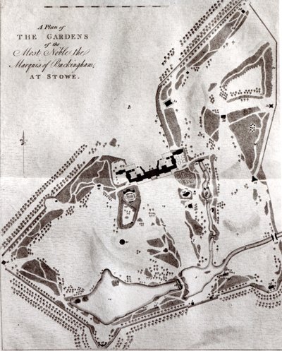 Ein Plan der Gärten des Höchst Edlen Marquis von Buckingham in Stowe, aus dem Besucherführer, veröffentlicht 1797 von English School