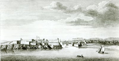Ein Ausblick auf das Moro-Schloss und die Stadt Havanna vom Meer aus, graviert von Pierre Charles Canot nach einer Zeichnung eines Offiziers der britischen Marine, 1818 von English School