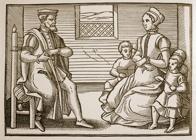 Eine puritanische Familie, aus Tenor of the Whole Psalms in Four Parts, 1563 (Sepia-Foto) von English School