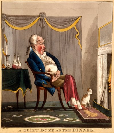 Ein ruhiges Nickerchen nach dem Abendessen, Druck von H. Pyall, ca. 1827-33 von English School