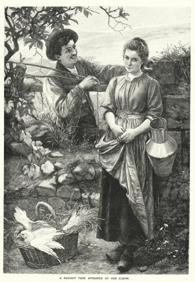 Ein strahlendes Gesicht erschien an ihrem Ellbogen (Gravur) von English School