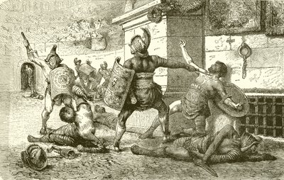 Ein römischer Feiertag. Kampf der Gladiatoren. Der Besiegte appelliert an die Zuschauer von English School