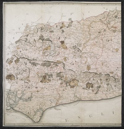 Topographische Karte der Grafschaft Sussex, unterteilt in Rapes, Deanries und Hundreds. Geplant nach einer tatsächlichen Vermessung im Maßstab von einem Zoll pro Meile von English School